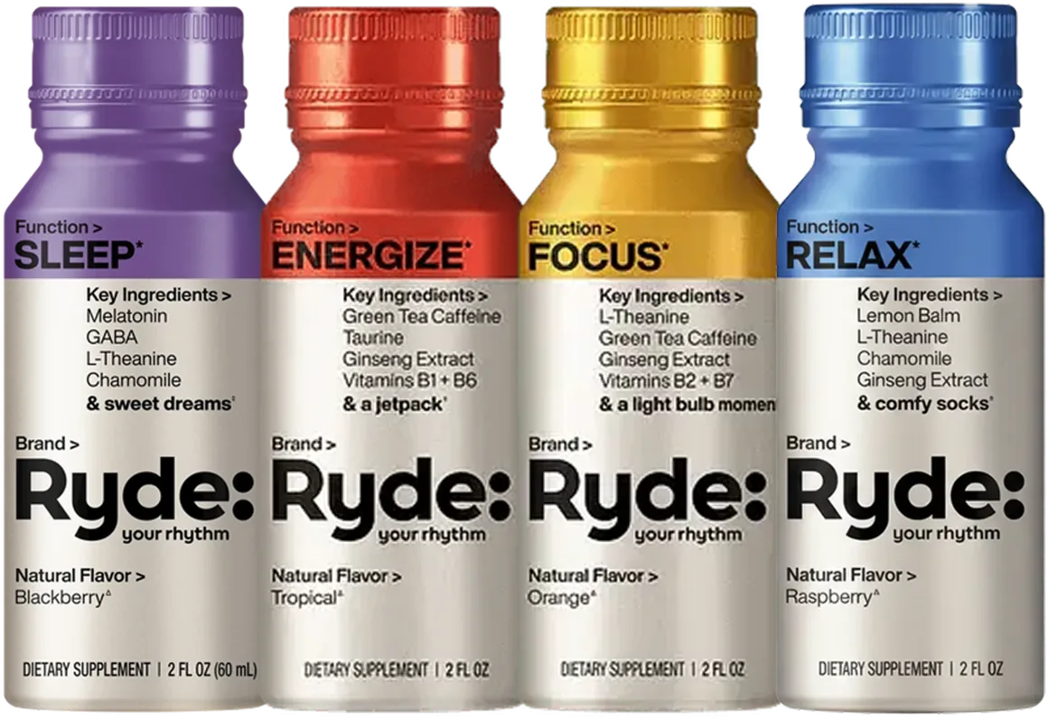 Ryde Sleep, Energize, Focus and Relax shots